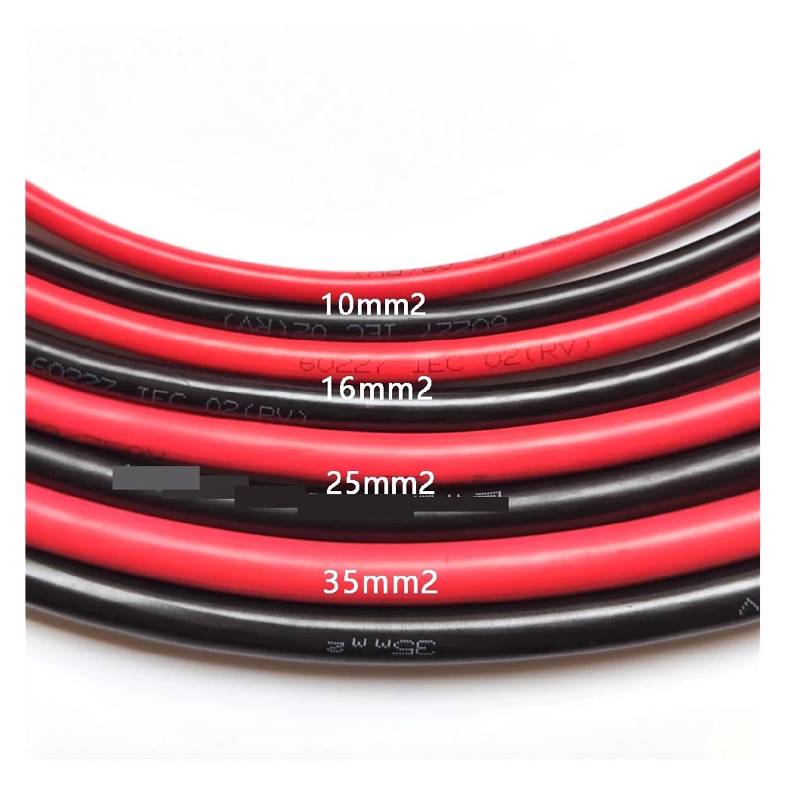 Przewód elektryczny do kampera, czerwono-czarny, jednożyłowy, wielożyłowy, PVC(Noir,1M-2 AWG 35mm2)