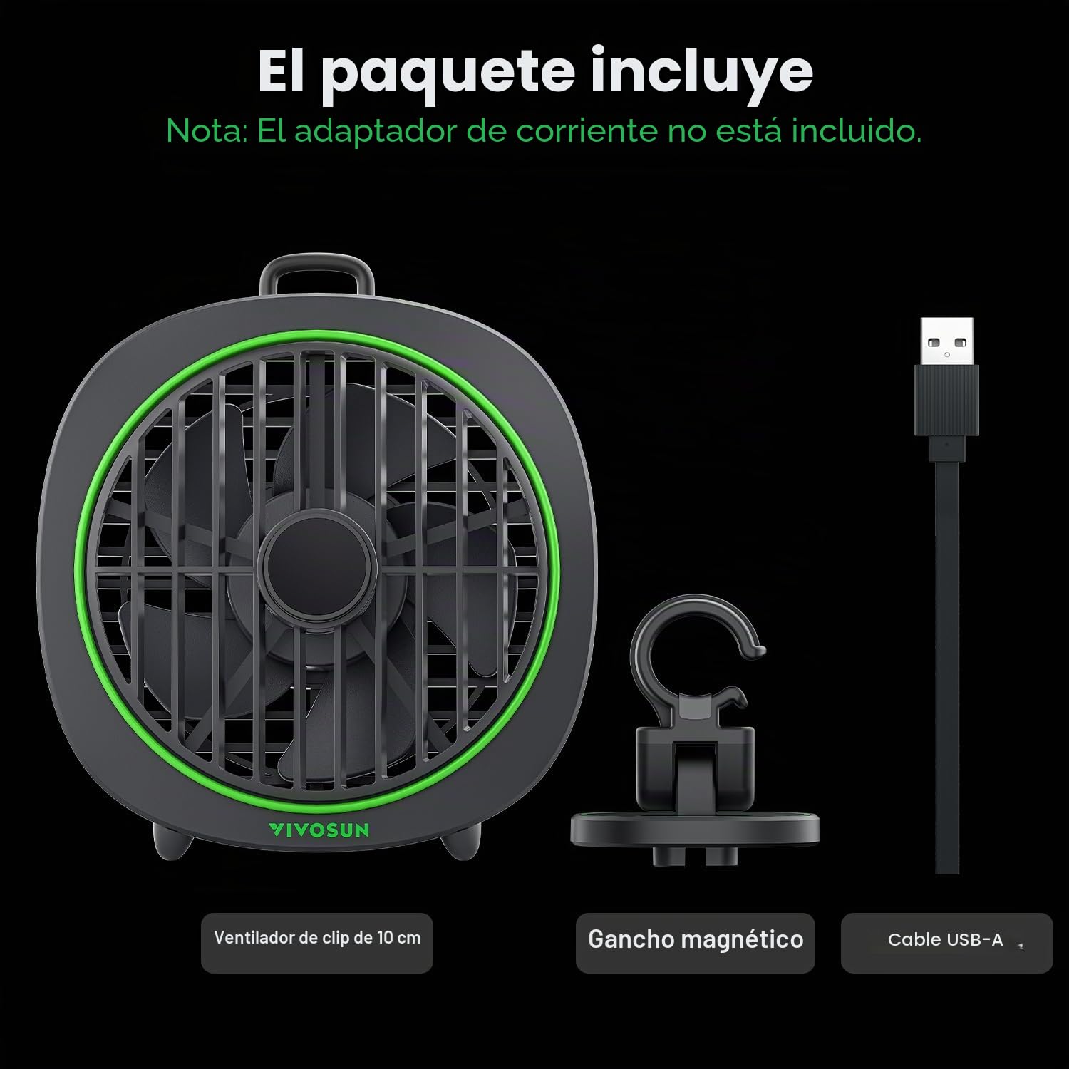 VIVOSUN AeroWave D4 Ventilador Grow de Pinza 10 cm con Gancho, 3 Velocidades, Flujo de Aire Potente y Silencioso, Ángulo Ajustable para Hidroponía y Refrigeración, Pack de 1