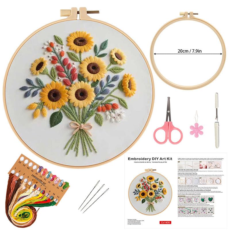 Image of PATPAT 1 Set DIY Hand Cross Stitch Embroidery Kit for Beginners, Embroidery Thread Set with Pre Printed Learning Designs Hoop Threads Punch Needle Kit and Tools, Perfect Stitching and Fabric Kit