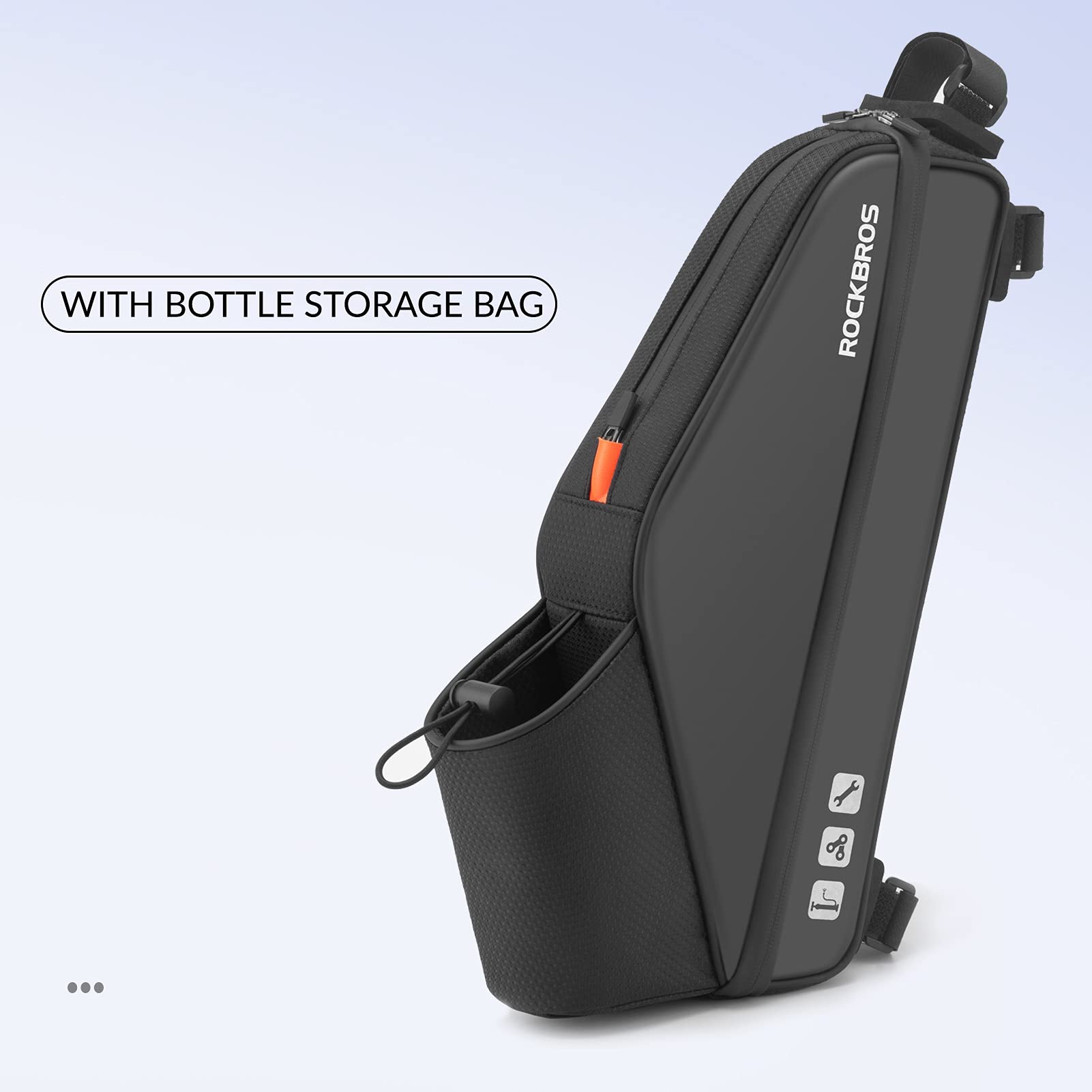 ROCKBROS Borsa da Bicicletta Tubo Telaio Triangolo, Borsa Impermeabile con Tasca per Bottiglia, con Portaborraccia per Pieghevole Bici, Scooter, circa 1,5L