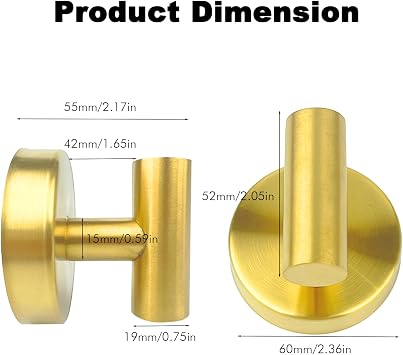 BIRDDIE Suction Cup Shower Towel Hooks, Wall Mount Robe Holder, Heavy Duty No Drill Wall SUS304 Waterproof Stainless Steel Hooks for Bedroom, Bathroom, Kitchen, Hotel and Office (2*Brushed Golden)