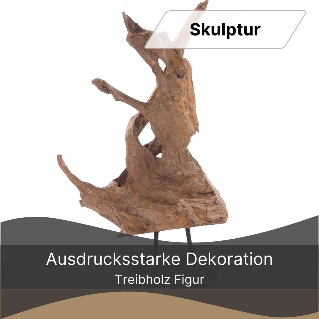 DESIGN DELIGHTS WURZELHOLZ TREIBHOLZ SKULPTUR Roots 40" | Natur, Teakholz, rustikal, Höhe 32x40 cm | Dekofigur, Holzfigur, Unikat Figur aus Teak mit massivem Sockel