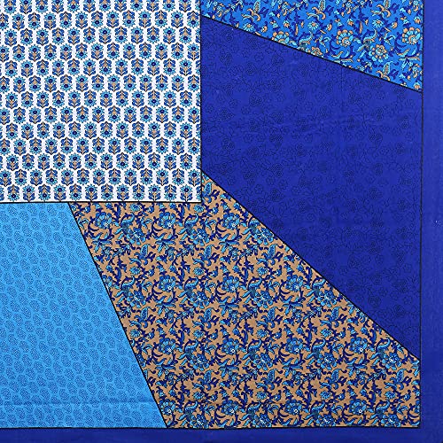 Image of RajasthaniKart Comfort Rajasthani Jaipuri Traditional Sanganeri Print 144 TC Cotton Double Size Bedsheet with 2 Pillow Covers - Yellow, King (Double, Blue)