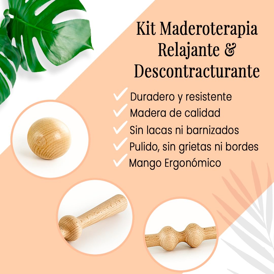 Kit Maderoterapia Relajante y Descontracturante | Maderoterapia | Ideal para masajes | Fabricados en Madera de Pino y Loto Natural I Diseñado por Maderoterapia Estética España