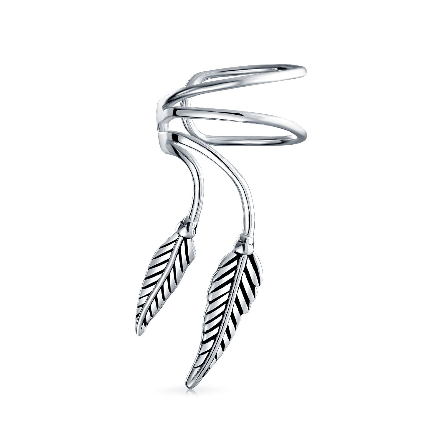 Doppio Orecchino A Clip In Argento Sterling Ossidato .925 A Forma Di Foglia Con Cartilagine A Doppia Foglia Per Orecchie Non Forate Adatto Sia Che Per Uomini Gioiello Occidentale Per L'Orecchio Helix