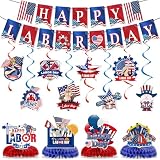 22PCS Labor Day Party Decorations - Including Happy Labor Day Banner with Hanging Swirls Centerpieces American Labour Day Weekend Party Supplies