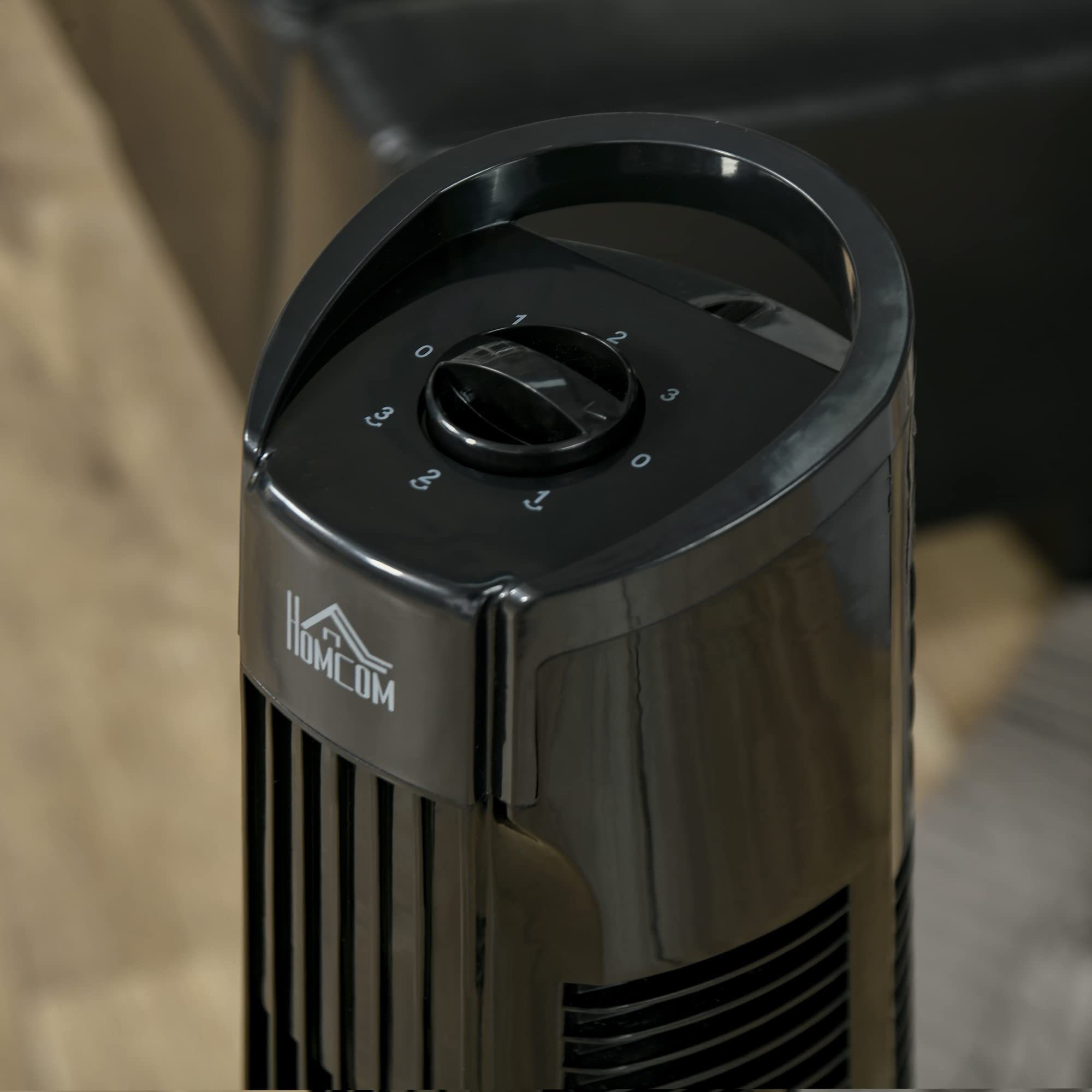HOMCOM Ventilatore a Torre Moderno 3 Velocità con Oscillazione 70°, Ventilatore a Colonna con Piantana Rotonda e Maniglia, Potenza 50W, in PP, Ø20x78.5cm Nero