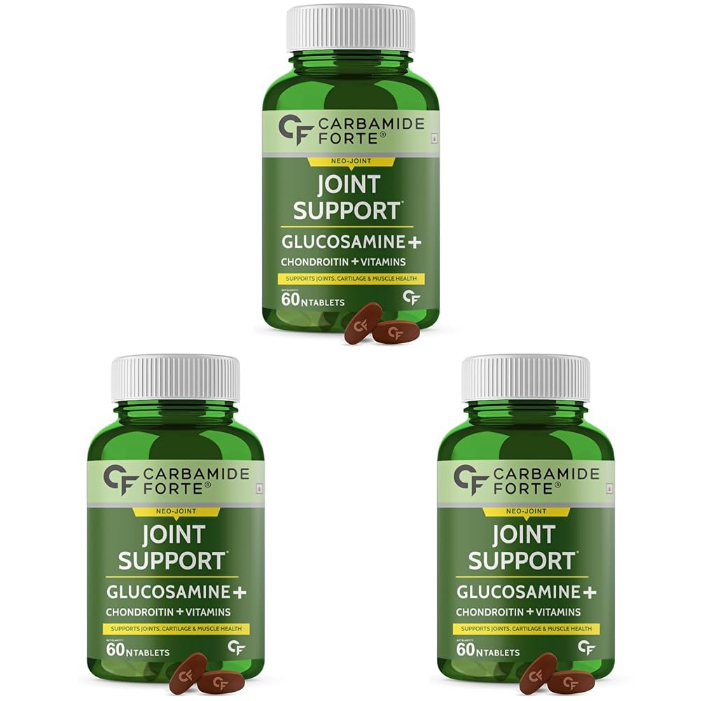 Carbamide Forte Joint Support Supplement with Glucosamine 1600mg Per Serving with Chondroitin, Boswellia, Turmeric & Ginger- 60 Tablets (Pack of 3)