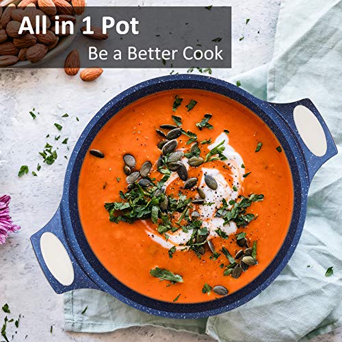 5Qt Stock Pot With Lid - Nonstick Saucepan Cooking Pot Pasta Pot With Usa Blue Gradient Granite Derived Coating, Heat-Resisted Silicon Handle,Pfoa&Pfos Free,Induction Compatible, Ideal Christmas Gift #TOP6