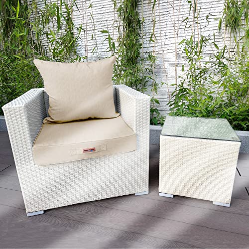 Faible Poisson Outdoor Chair Cushions, 24 X 24 Inch Waterproof Patio Furniture Back & Deep Seat Cushion Set With Handle And Anti-Slip Straps For Indoor Garden Camping, Beige #TOP1