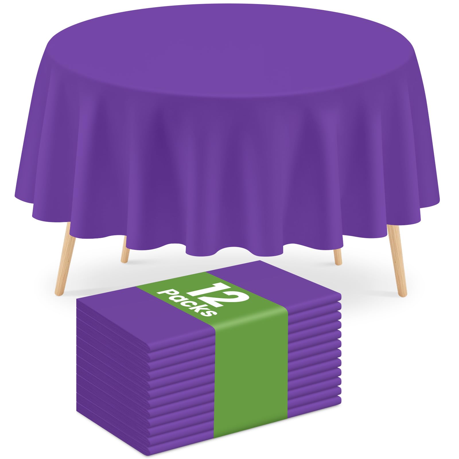Mulbozy 12Pcs Purple Round Plastic Tablecloth Disposable,Purple Tablecloths