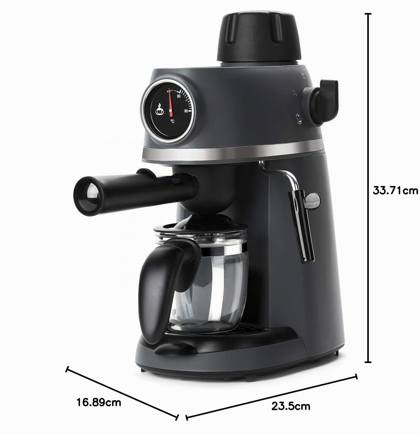Black+Decker BXCO800E - Cafetera de hidropresión, 3.5bar, diseño moderno con termómetro frontal, boquilla de vapor, jarra cristal, hasta 4 tazas, filtro de acero, negra, 800W