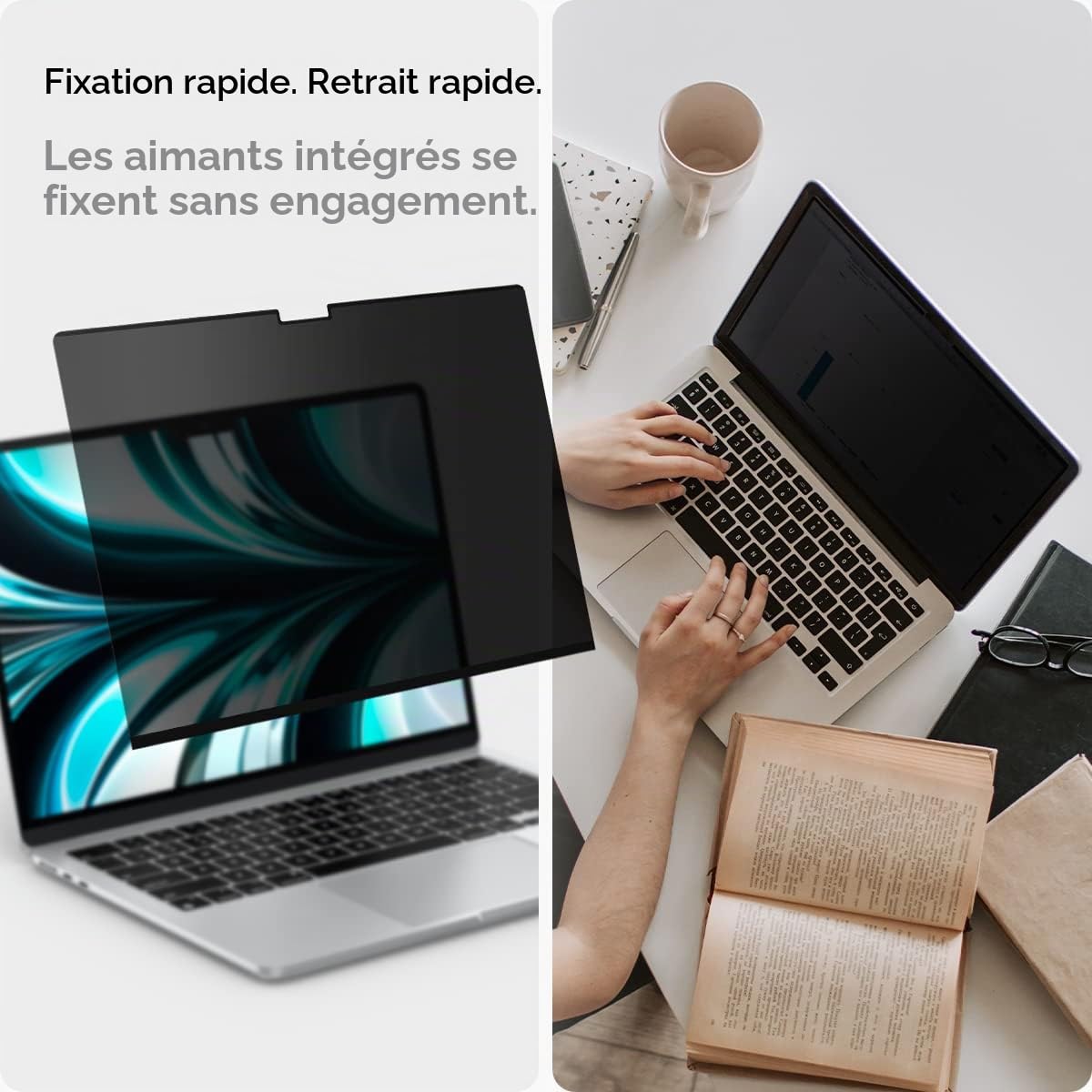 Spigen SafeView Filtre de Confidentialité Protection Écran pour MacBook Air 13 Pouces (M5 (2026) / M4 (2025) / M3(2024) / M2 (2022)), 1 Unité, Anti-espion, Extreme Résistant aux Rayures