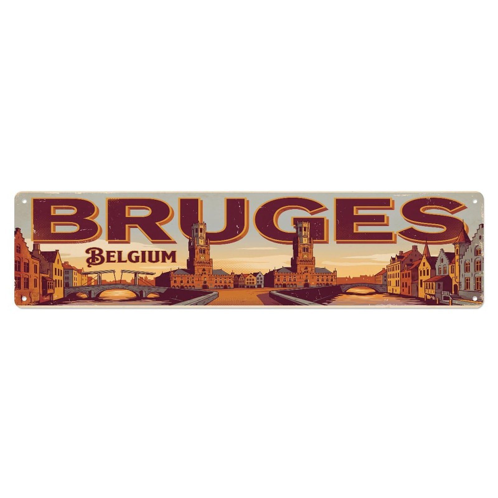 Tgrcjimh Style Metal Tin Sign Vintage Travel Belgium Bruges