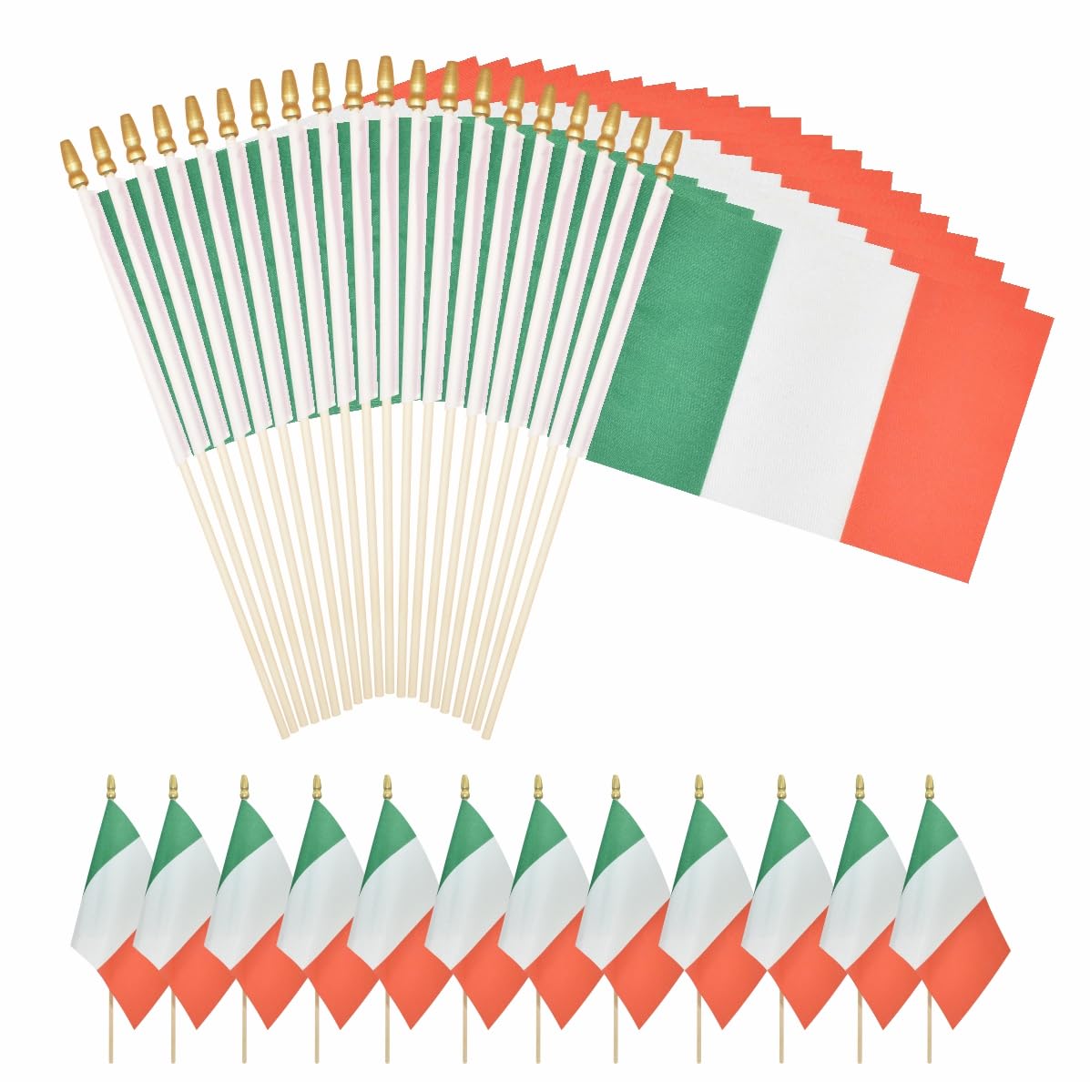 XCFH 20 Pack Italian Mini Stick Flag Small Italy Handheld 5x8 Inch Flags Fade Resistant & Vivid Colors
