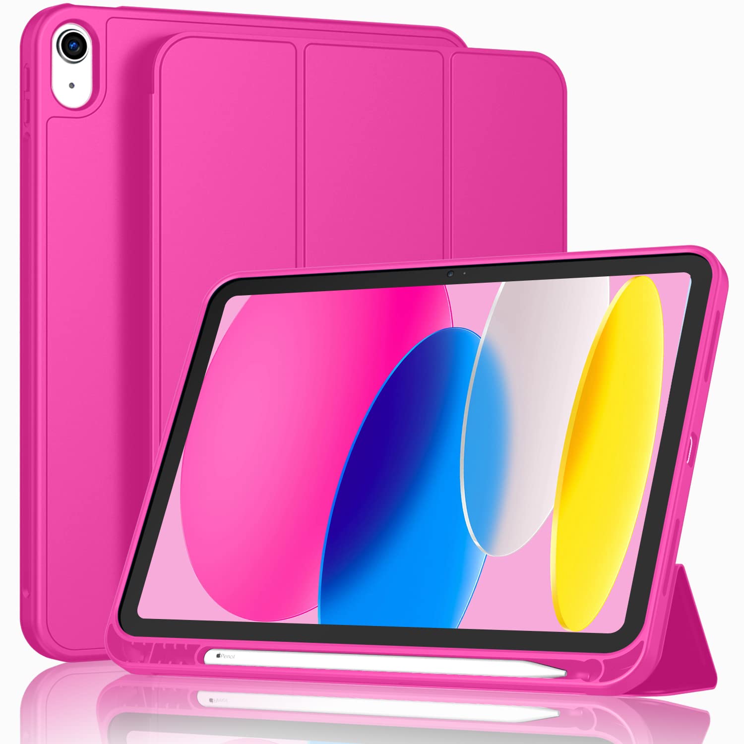 ToaPoia Case for iPad (A16) 11 Inch 2025/iPad 10th Generation 10.9 Inch 2022, Slim Trifold Stand Protective Cover with Pencil Holder and Soft TPU Back,Support Auto Sleep/Wake (Rose Red)