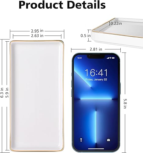 Miniatura 24 de Gurygo Paquete de 2 bandejas de baño de 6 pulgadas para mostrador, bandejas de tocador de cerámica para baño, bandeja rectangular pequeña