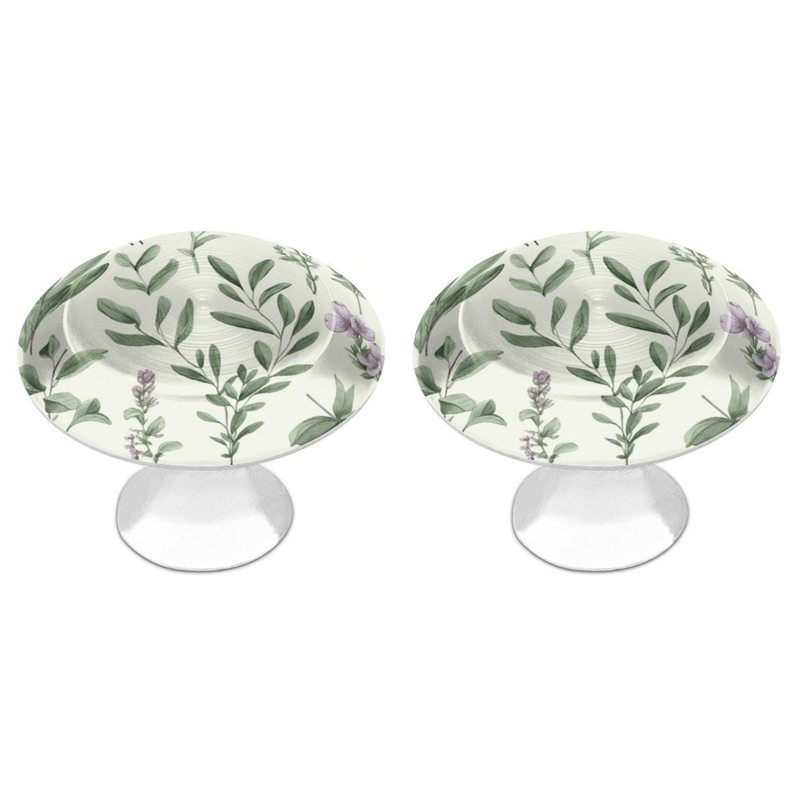 Green Flower Herb Sage Leaves And Branches Cabinet Handles 2 Pack Stainless Steel Kitchen Drawer Pulls with Installation Screws Round Dresser Drawer Knobs 1.1 Inch Modern Cabinet Hardware Door Handles