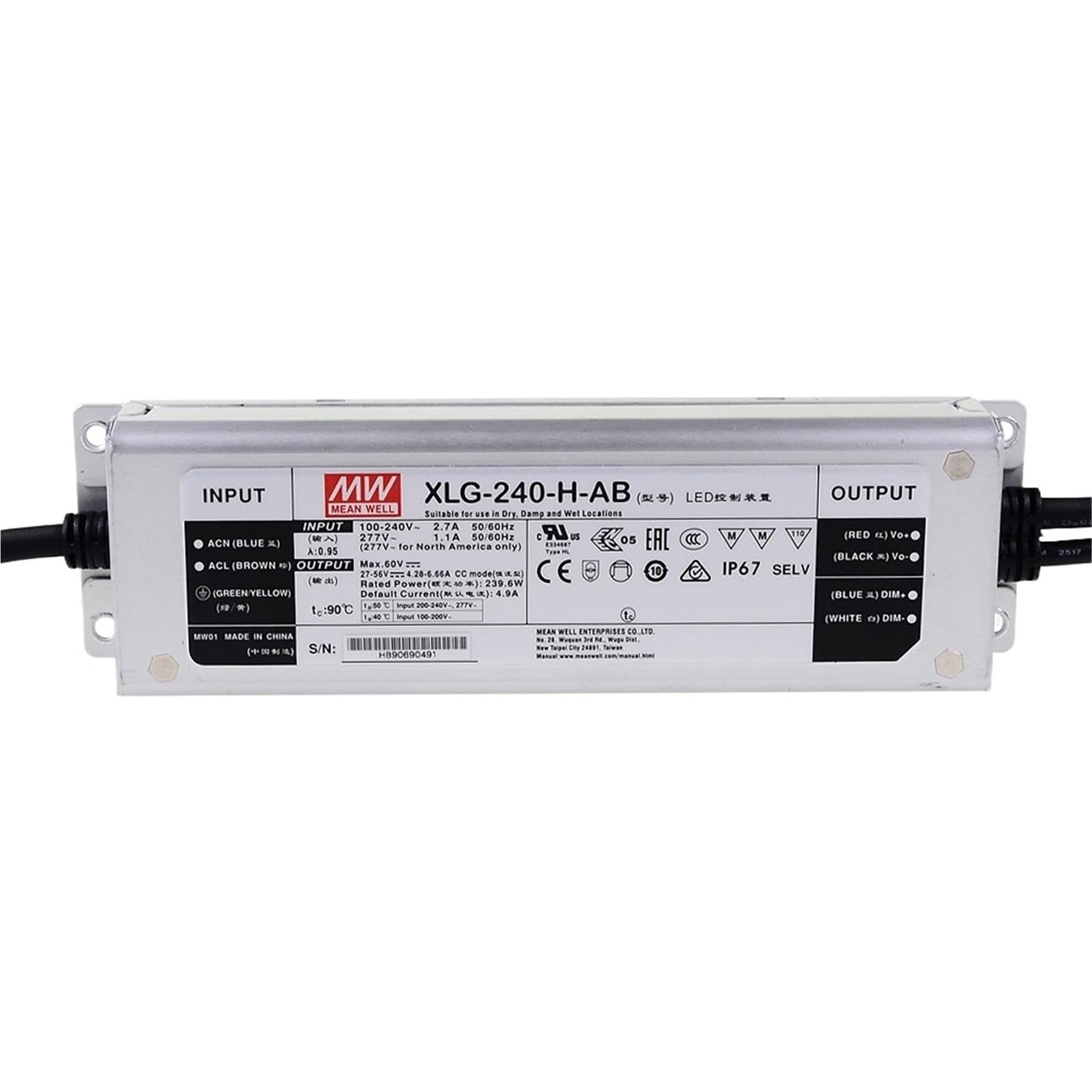 Fcarumiqp Xlg-240-H-Ab 240W 27-56V 4900Ma Constant Power Led Driver Switching Supply With Dimmer 3 In 1 Dimming