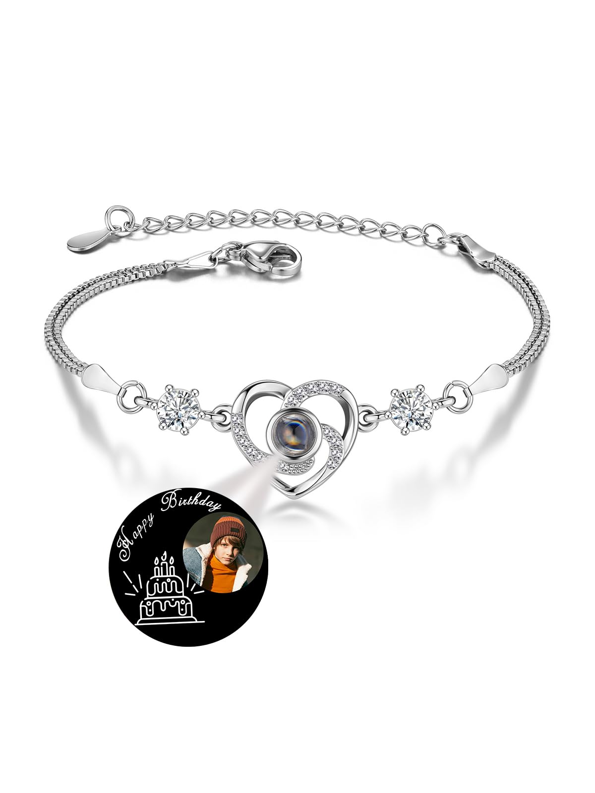 Personalized Bracelets with Picture Inside Custom Photo Projection Bracelets Customized Heart Bracelet Mothers Day Love Gifts for Women Mother