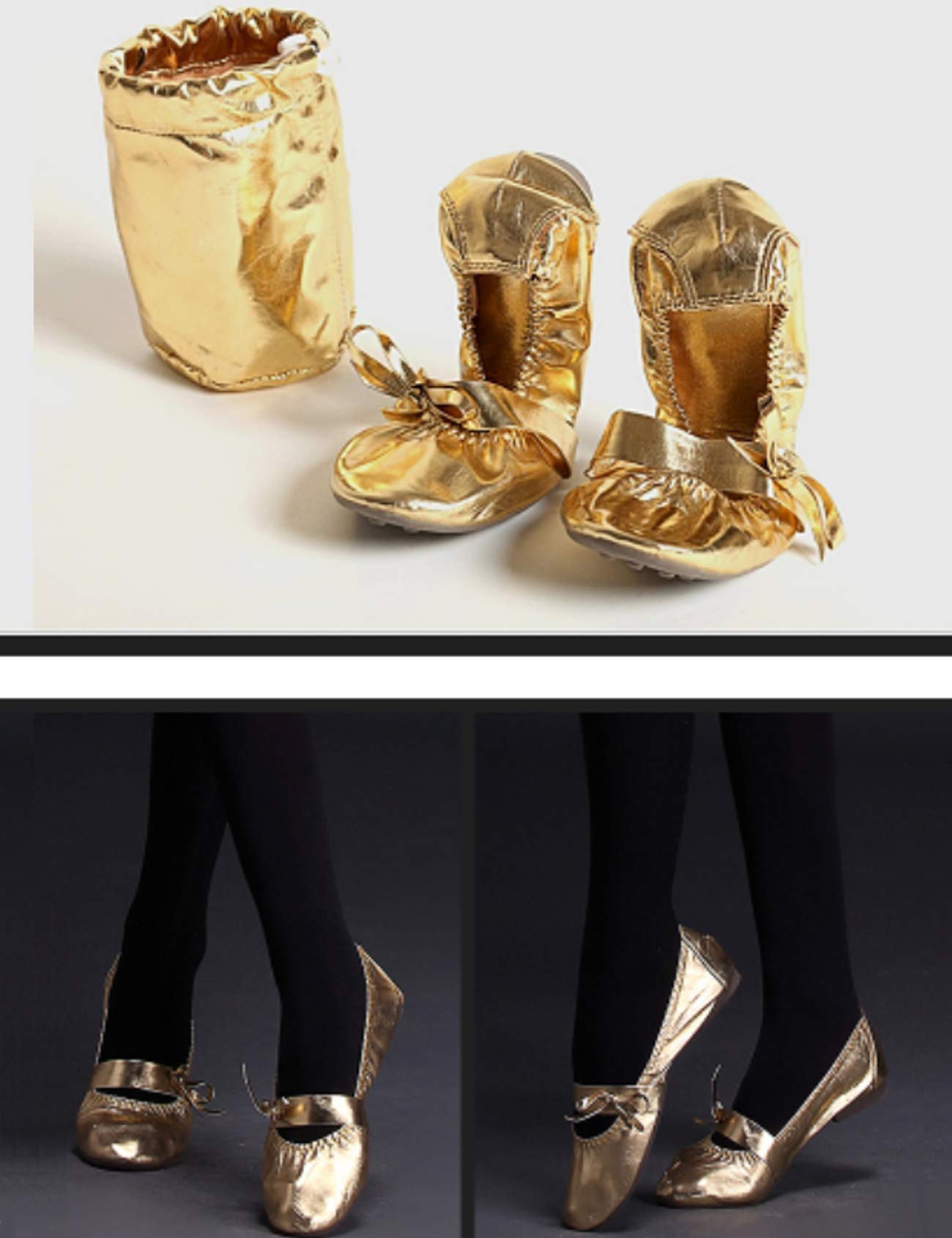 Legou Women's Soft Belly Dance Shoes with Bag 38/US 7.5/UK 5.5 Gold