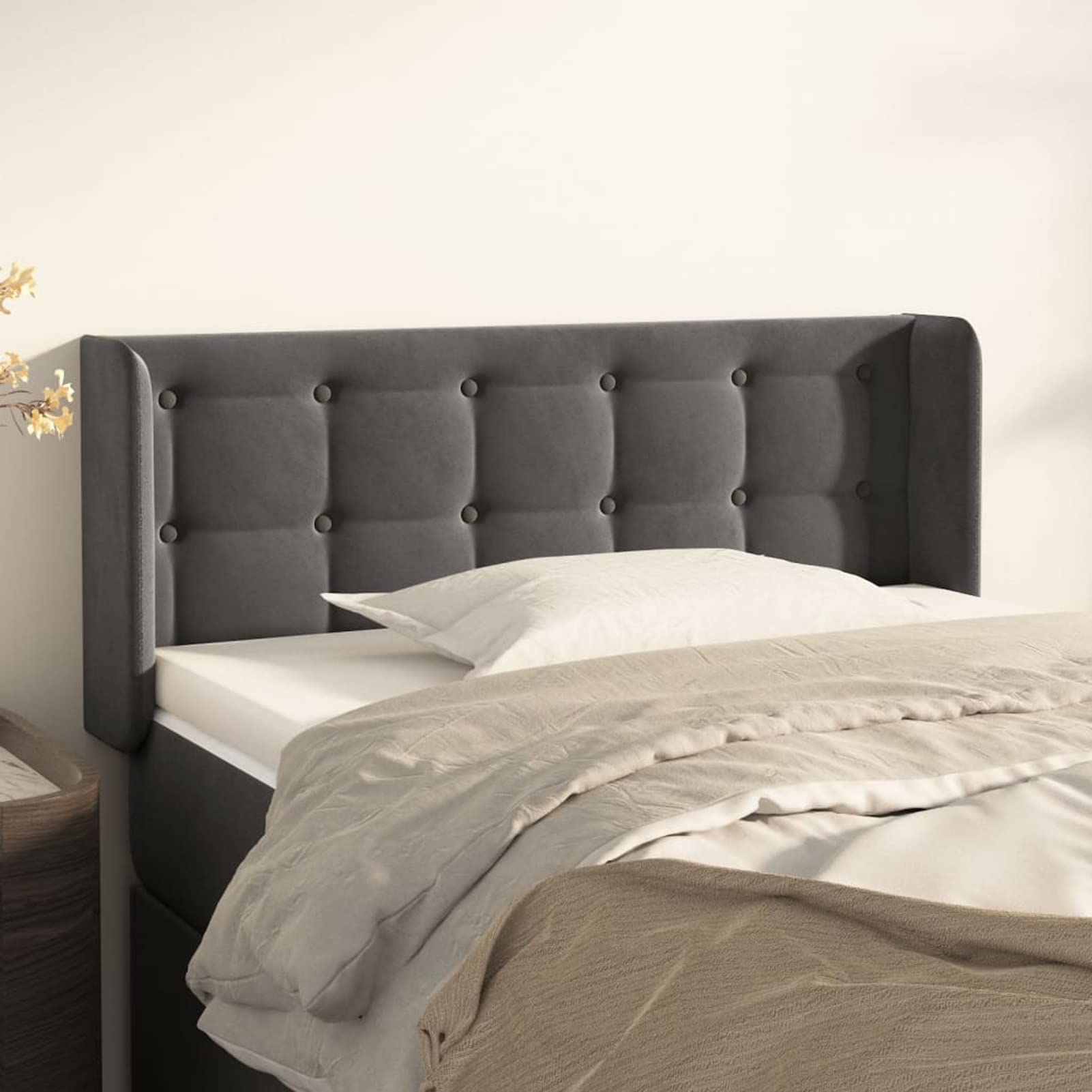 Homgoday Mobili Testiera ad Orecchio Grigio Scuro 83x16x78/88 cm in Velluto, Testiera Letto, Testiera del Letto Matrimoniale, Schienale per Letto E Divano