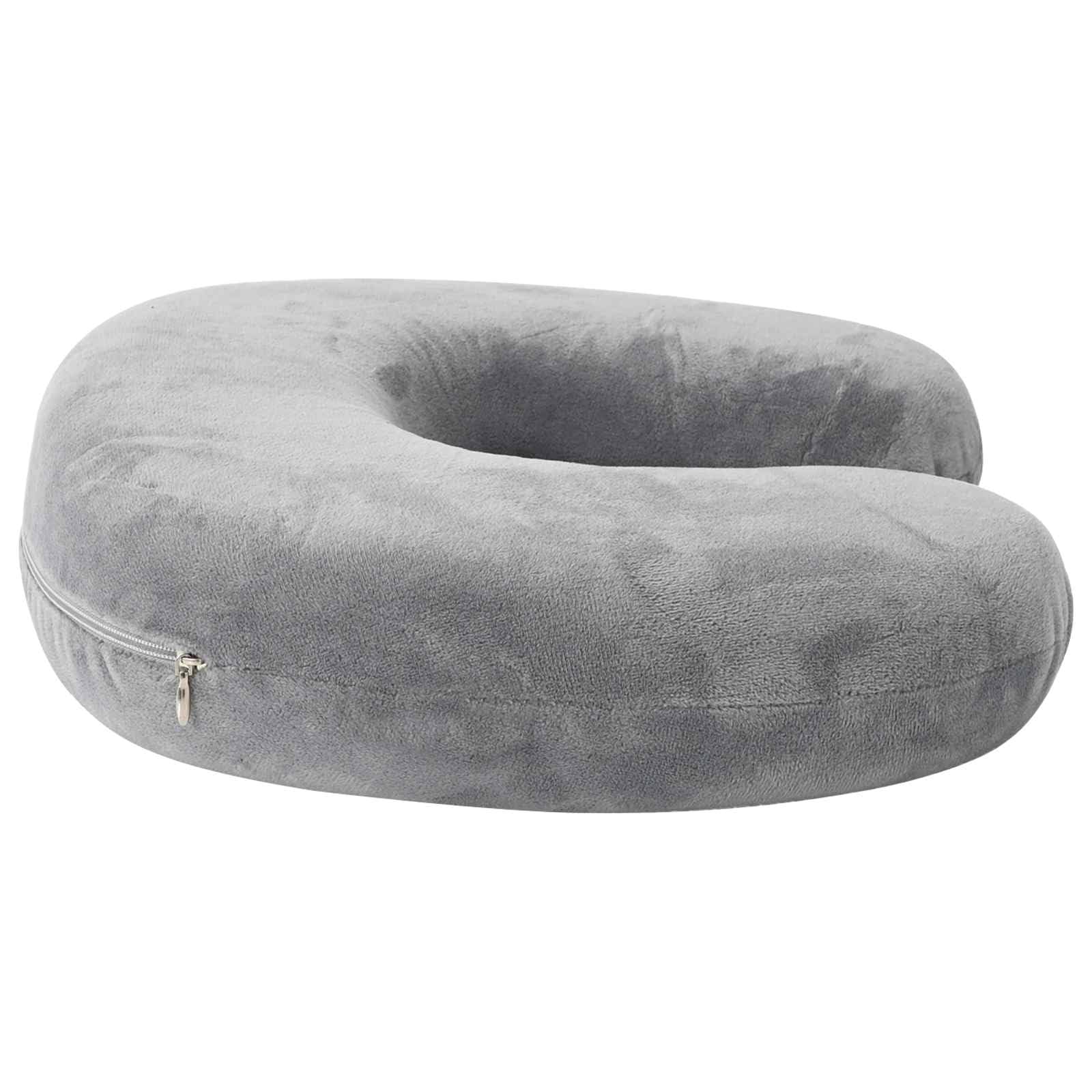 Almohada de viaje para cuello gris con espuma viscoelástica, almohada ergonómica para dormir de lado y de espalda, transpirable, funda lavable