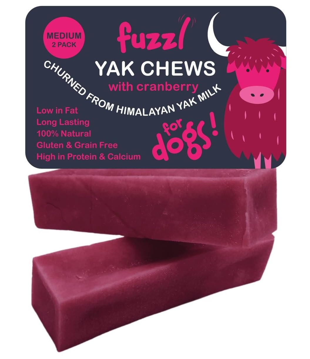 Fuzzl Yak Chews with Cranberry 140g Natural Dog Treats with Himalayan Yak Milk - No Hide Dog Food Natural Dog Chews Long Lasting Dental Sticks and Dental Chews