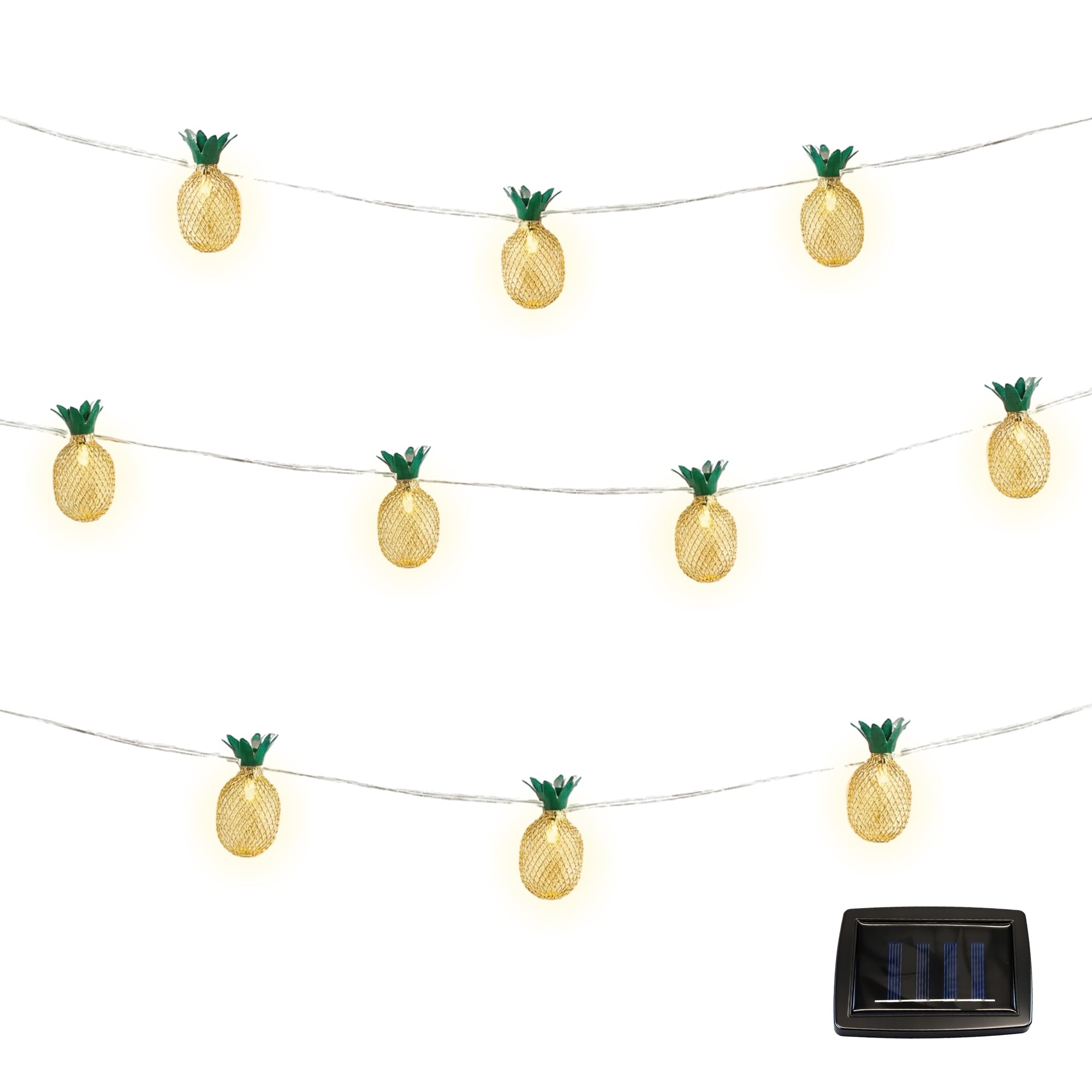 Gardenwize White – 2 Metre 10 Piece Solar Powered Bright Bulb Garden String Lights, Pathway Lights – Decorative Garden Decorations No Running Costs (Pineapple Lantern)