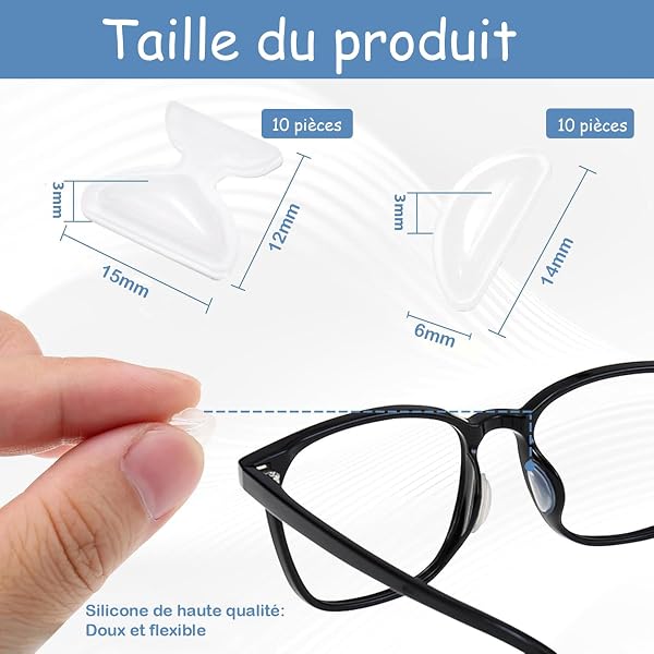 KEWAYO Coussinets Nasaux pour Lunettes, Silicone Souple Transparent, Adhésif Antidérapant, 10 Paires, 2 Styles Inclus - 2