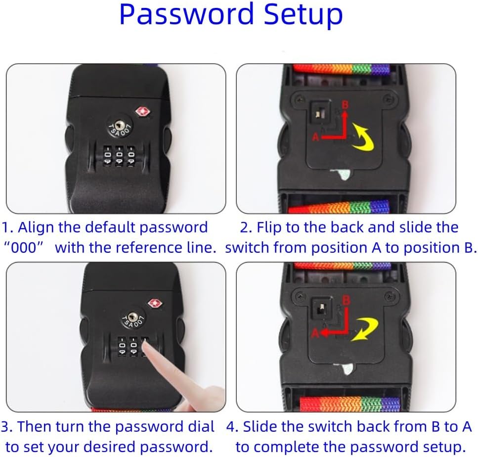 Personalised Luggage Strap with TSA-Approved Combination Lock, High-Visibility Rainbow, Easy-to-Spot for Suitcases and Travel, 4m