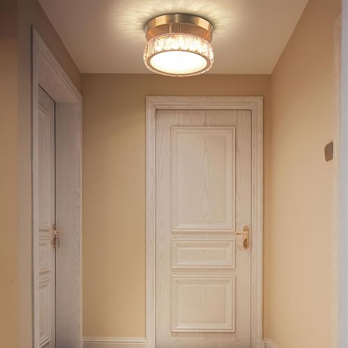 Miniatura 4 de Qieynel Candelabros de cristal modernos dorados con control remoto empotrado, lámpara de techo LED con cristales para baño, cocina, oficina,