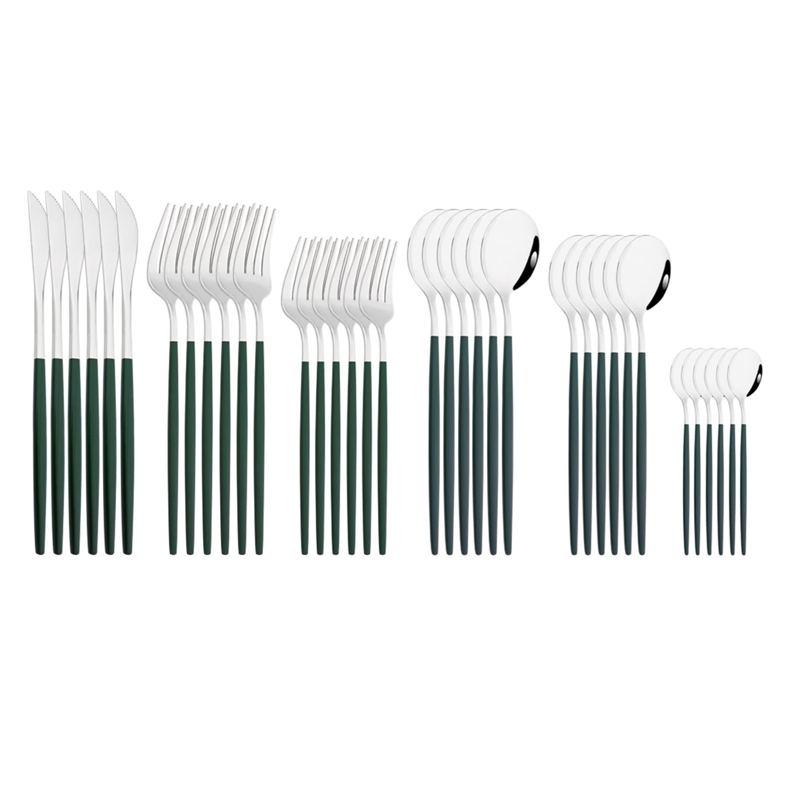 Rainbow 36Pcs Juego de Cubiertos Juego de vajilla Tenedor Cuchara Cubiertos Cubiertos de Acero Inoxidable Juego de vajilla de Cocina Leisurely (Color : Green Silver)