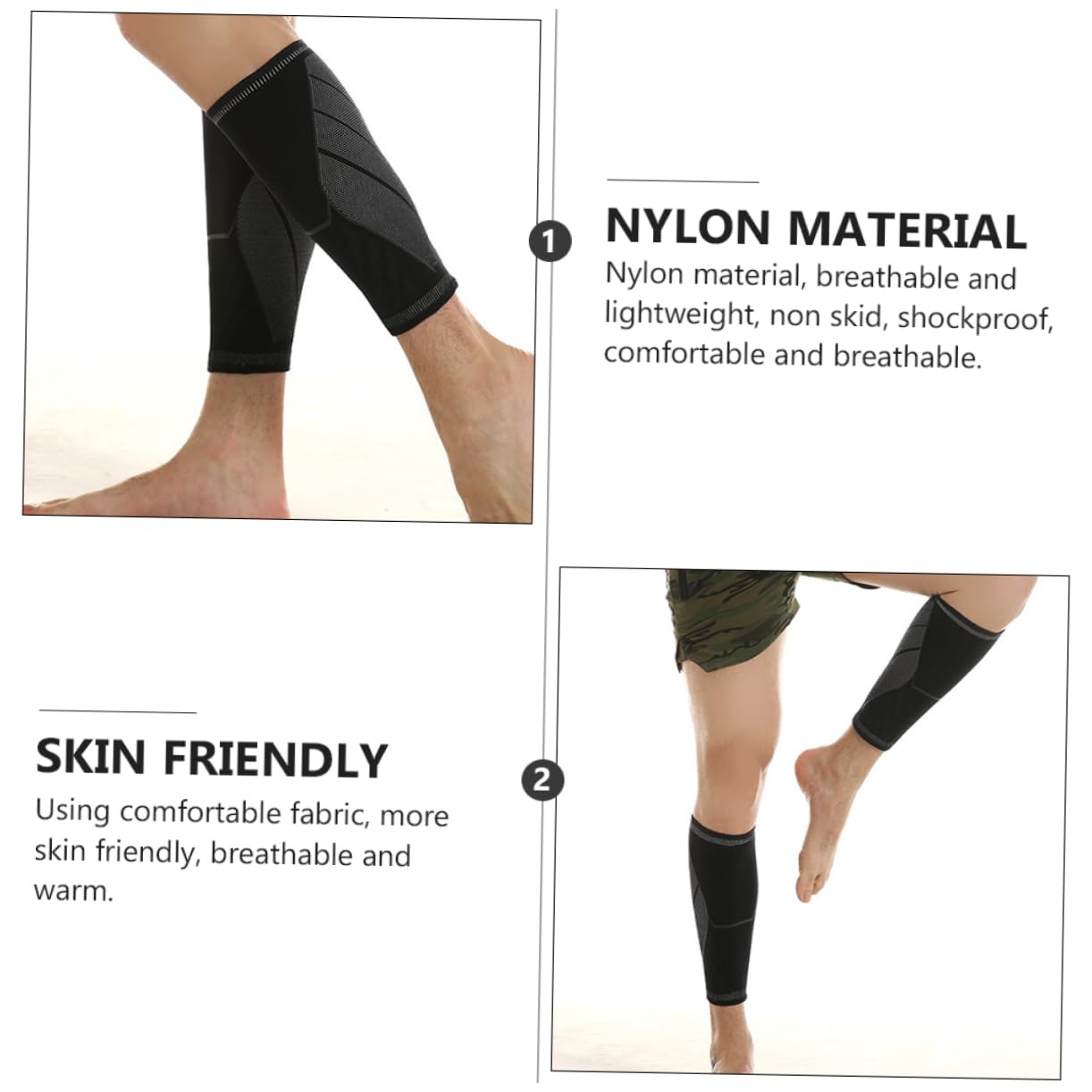 KOMBIUDA 2pcs Lightweight Lower Leg Support Sleeve for Sports Breathable Compression Pad for Basketball Football Badminton Ergonomic Design Non-skid Comfort Black