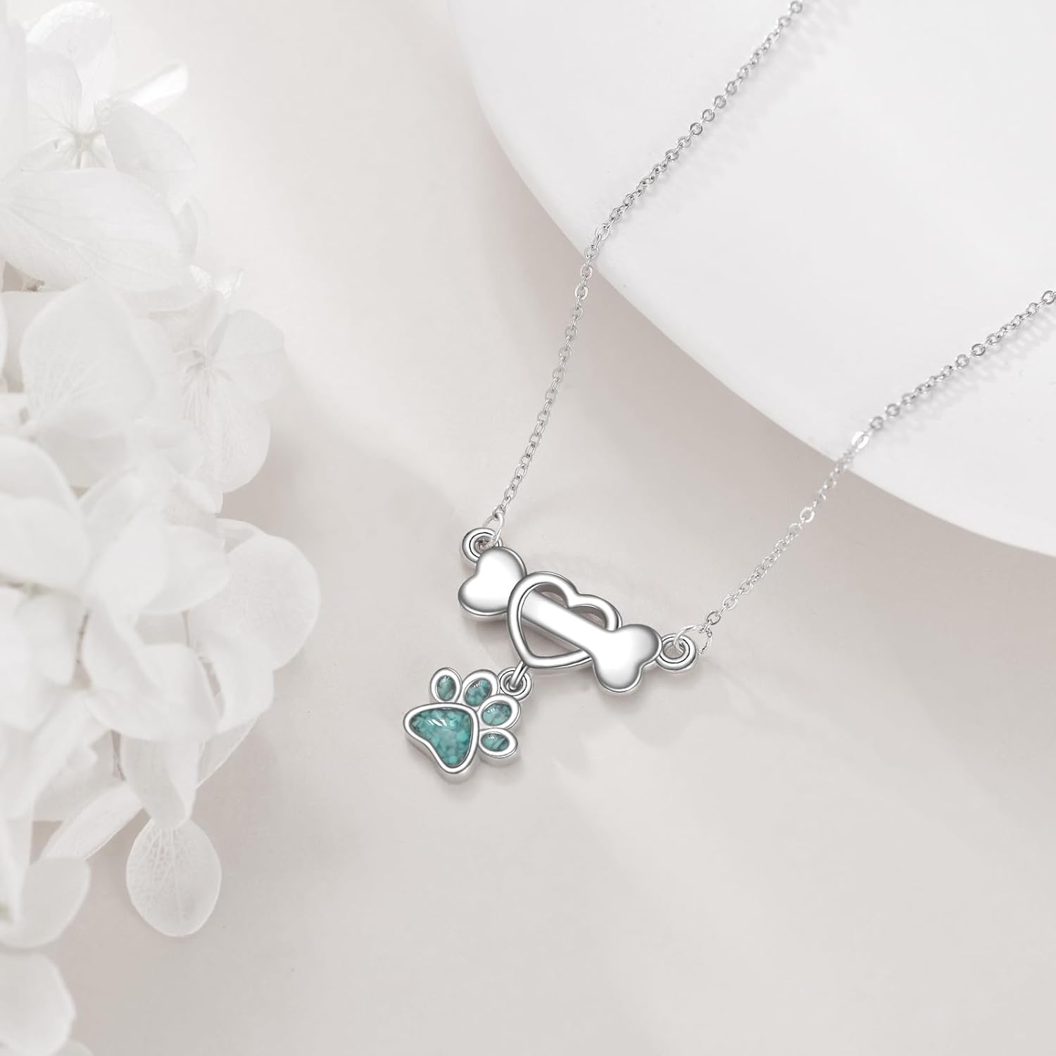 Turquoise Pendant Necklace 925 Sterling Silver Dog Bone Paw Print/Butterfly/Schnauzer/Axolotl/Highland Cow/Cowgirl Hat Animal Western Jewelry Gifts for Women Men