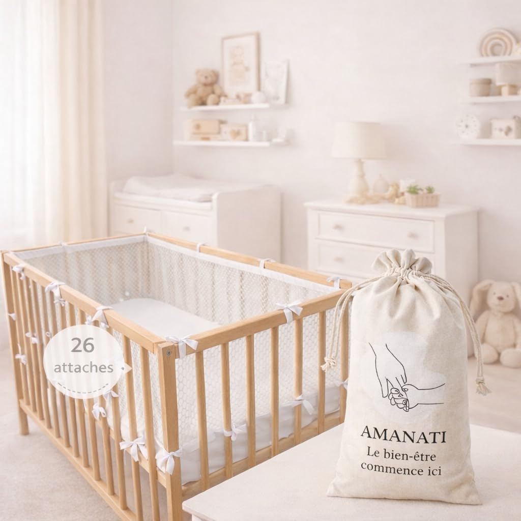 Tour de lit respirant – Tour de lit certifié OEKO-TEX – Tours de lit pour tout-petits – Tour de Lit bébé pour Lit Bébé 60x120 cm – Contour de lit bebe offrant sécurité et confort pour votre bébé