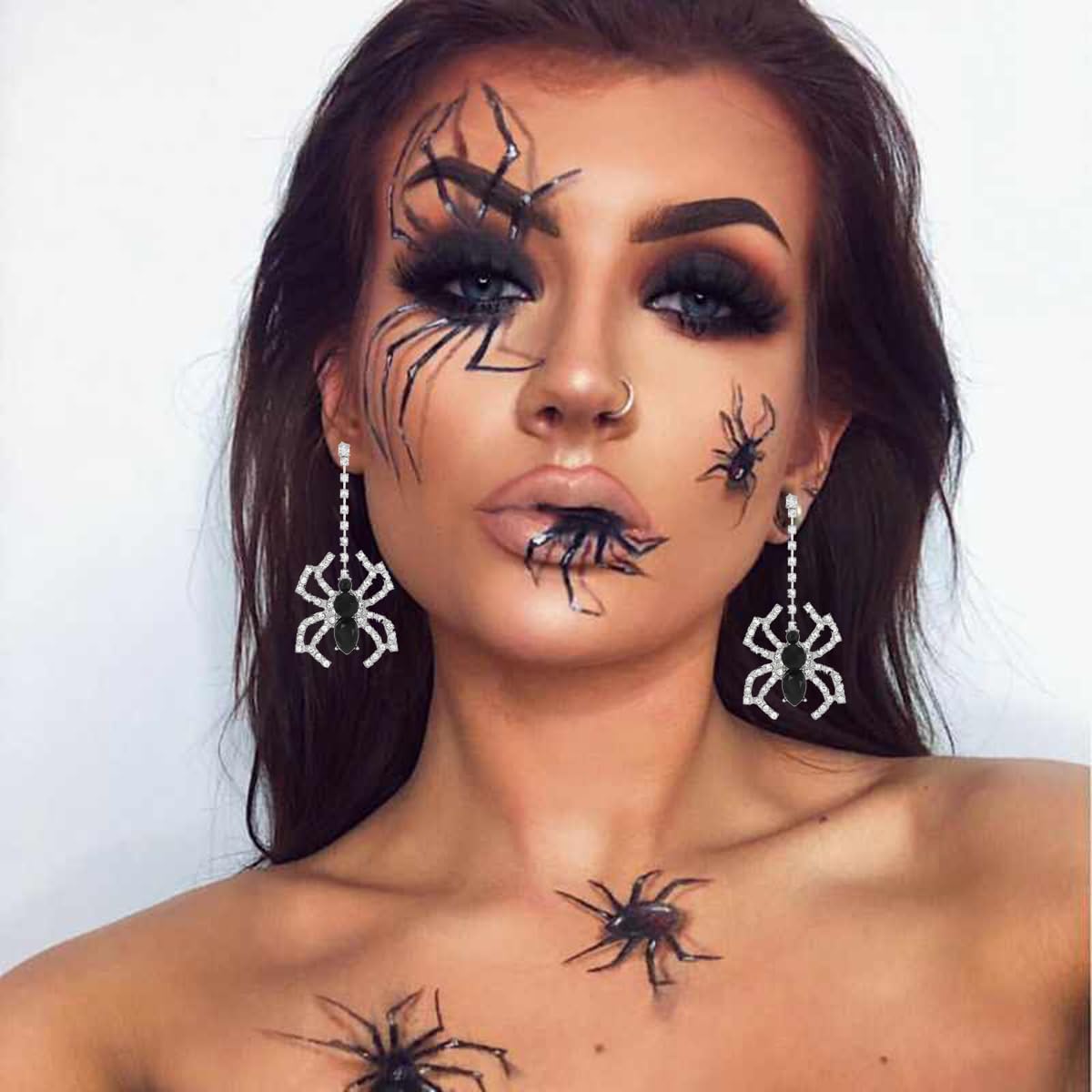 Halloween Spider Earrings for Women Rhinestone Spider Dangle Drop Earrings Exaggerated Spider-shape Pendant Earrings Gothic Punk Fashion Jewelry Gifts - Image 5