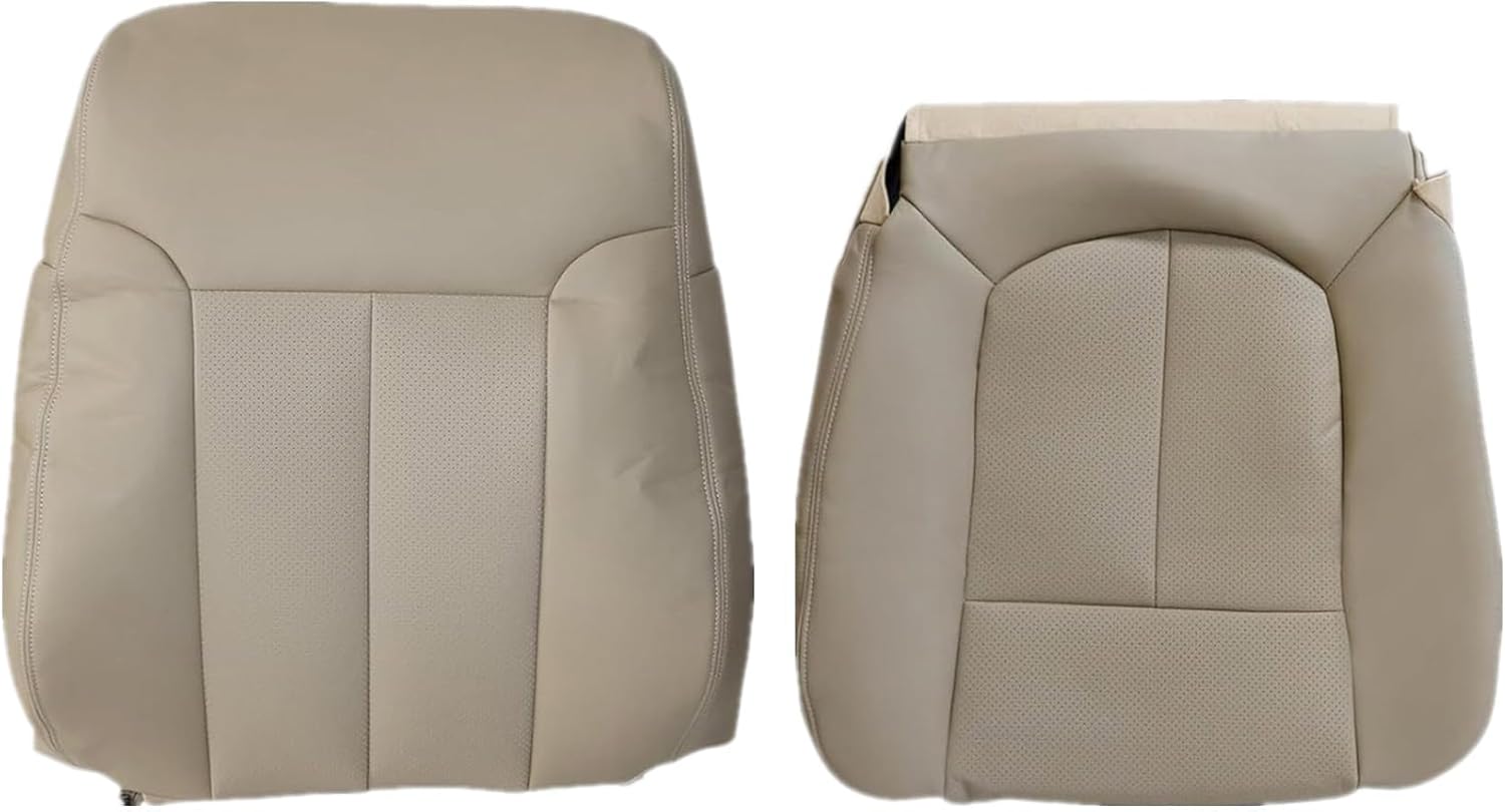 Priprilod Perforated Leather Tan Driver Side Bottom Replacement Seat Cover & Top Lean Back Replacement Cover Compatible with Ford F150 Lariat 2009 2010 2011 2012 2013 2014