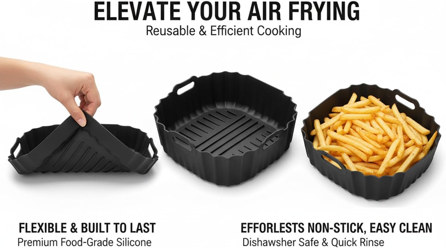 Ninja Crispi Pro 6qt & 2.5qt for Reusable Silicone Air Fryer Liners, 2-Pack Dishwasher Safe Non-Stick Square Pans | Drip-Free Baking, Roasting & Easy Oil Cleanup image 2