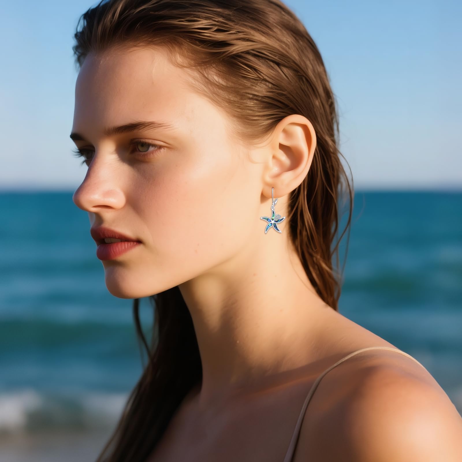YAFEINI Pendientes de estrella de mar, plata de ley 925, concha de abulón, estrella de mar, joyería del océano, regalos para mujeres