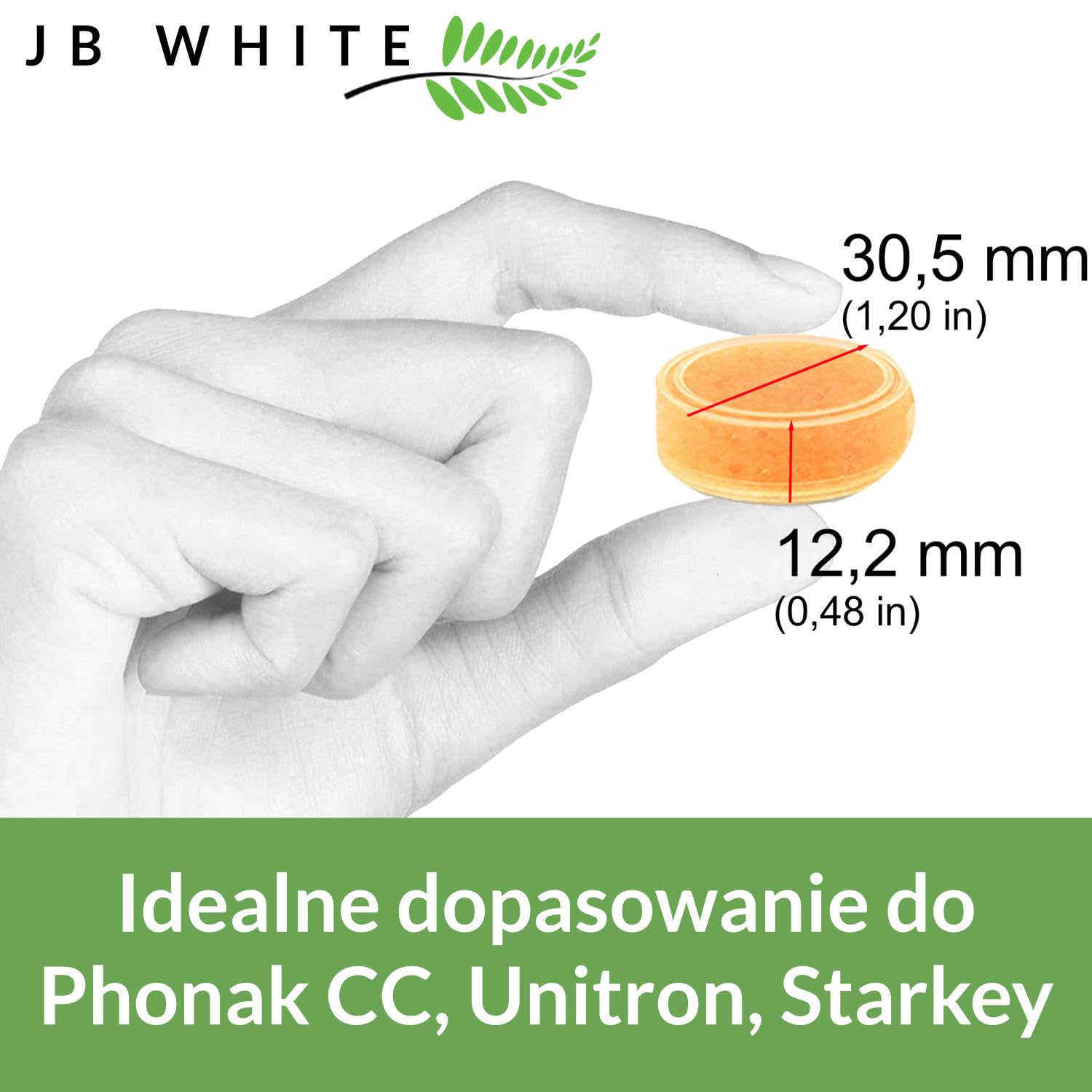 JB White 10 kapsułek osuszających do aparatów słuchowych | Kompatybilne z podstawką ładującą Phonak | Uniwersalne z kolorowym wskaźnikiem | Akcesoria (3 g, indywidualnie zapakowane)