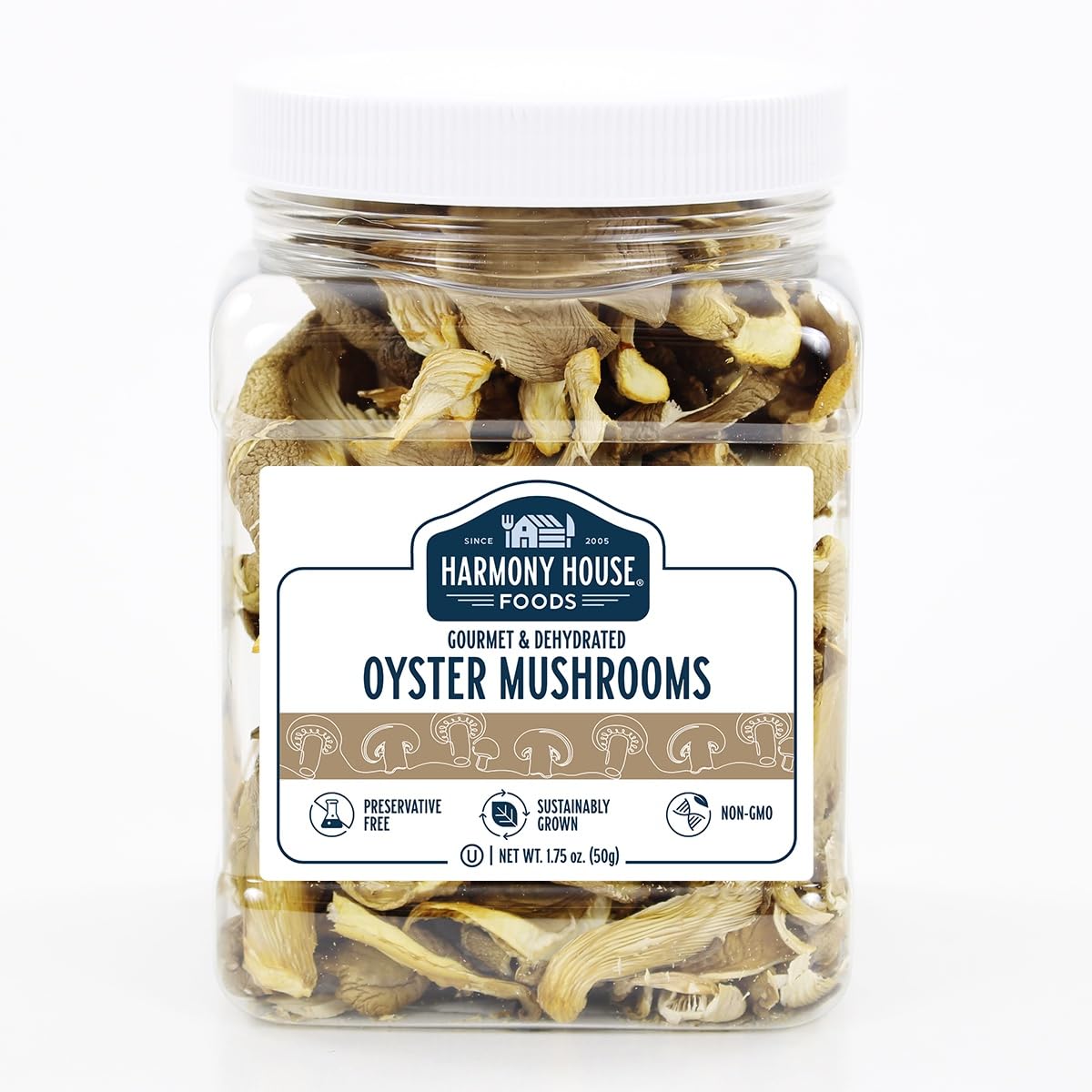 Harmony House Foods Dried Oyster Mushrooms (1.75 oz, Quart Size Jar)