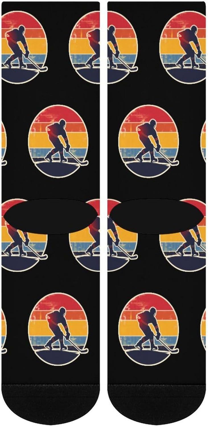 Hockey Vintage Hockey Player Knee High Socks Athletic Long Stockings Sport Casual Crew Tube Sock Boot 40cm