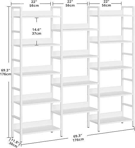Miniatura 10 de IRONCK Librerías y estanterías de triple ancho de 5 niveles con deflectores estantería grande Etagere con marco de metal para sala de estar, oficina