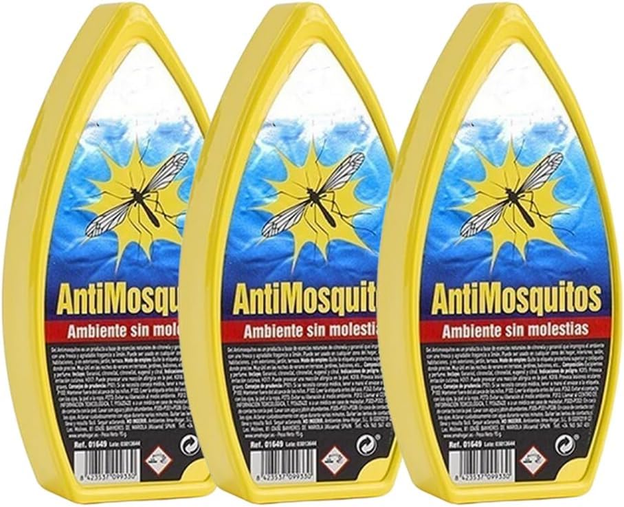 PCMOVILES Ambientador de Gel CLASSIC antimosquitos– Pack de 3 Unidades – Larga Duración – Frescor para Casa, Habitación, Armario y Coche – Aroma Repelente Natural