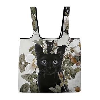 コンビニのお買い物にちょうどいいエコバッグ 黒ねこ柄 Amazon.co.jp: エコバッグ 折りたたみ 花 黒猫 ネコ柄 猫柄