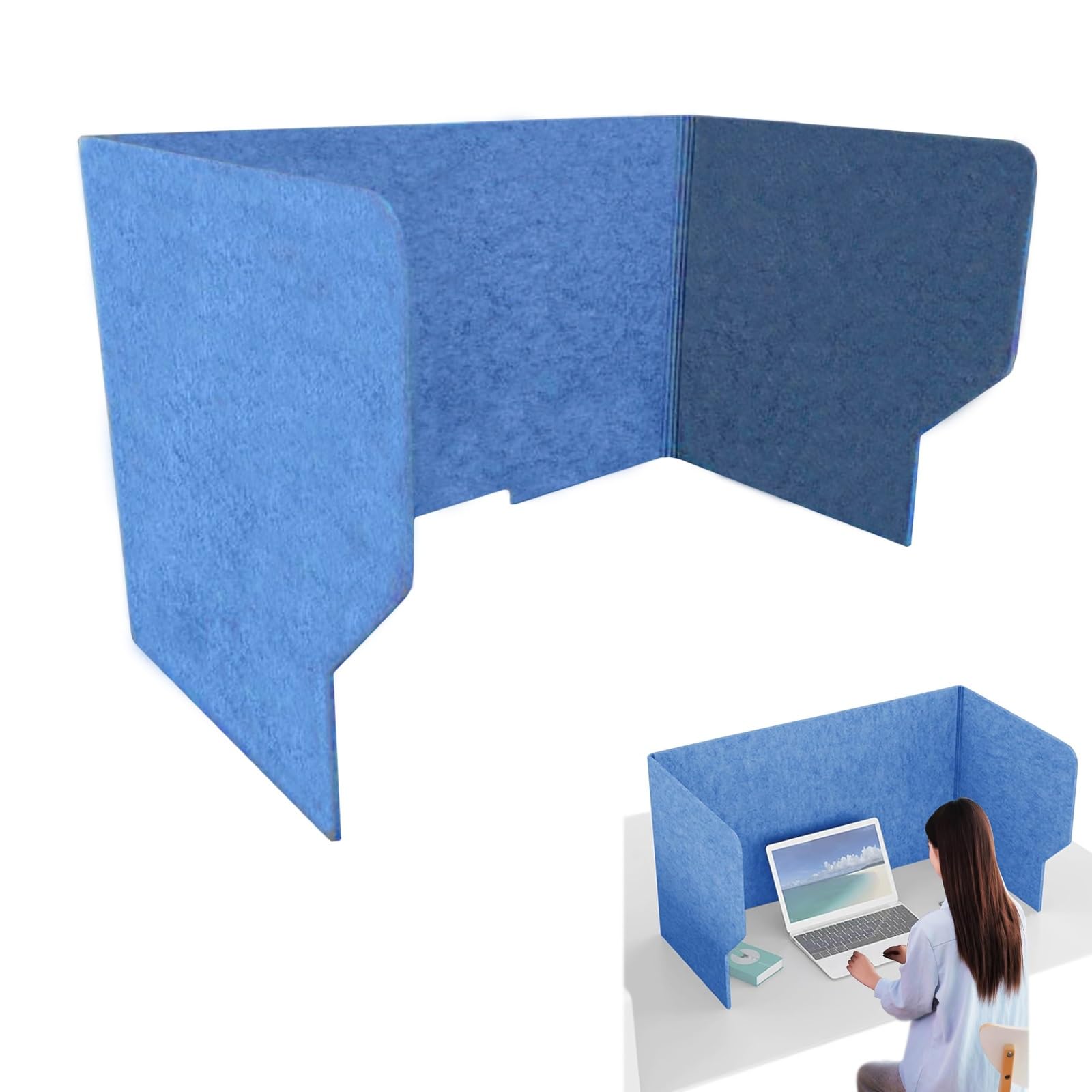 GBRJUYF Acoustic Desk Partition 100cm, Blue Felt Room Divider for Office, Study, Classroom & Library, Sound Absorbing Desk Separator, Stylish Workspace Solution