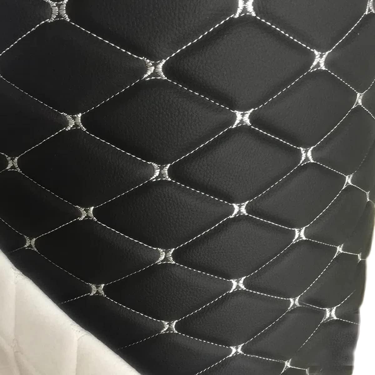 Diamond Faux Leather Vinyl Quilted Foam Fabric with 1/4" Thick Foam Backing for Upholstery Car Headliner Headboards Furniture DIY Projects,60" x 39.37" (Black&White)