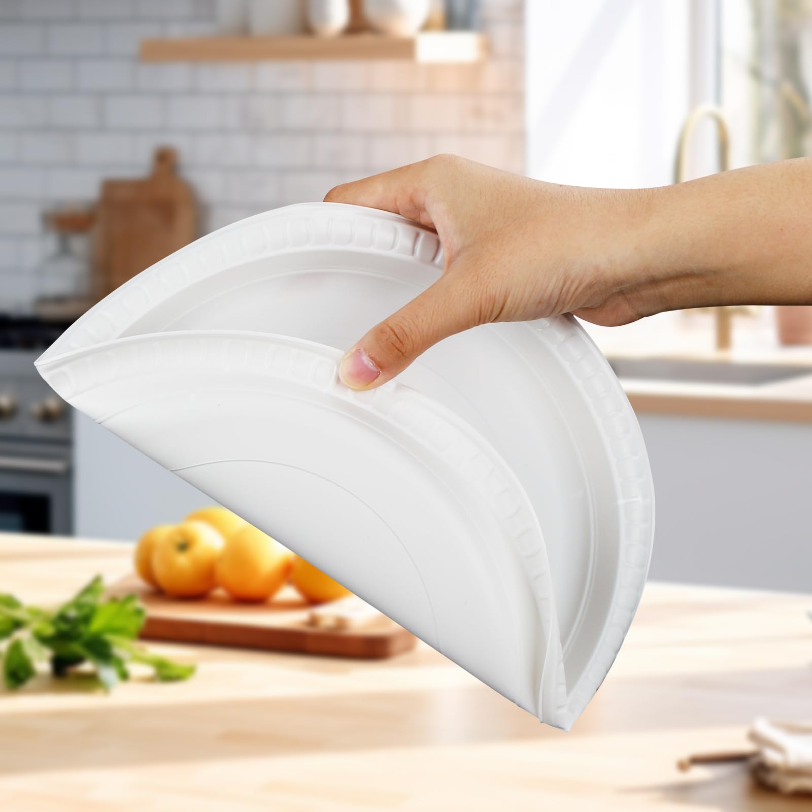 YANGRUI Plastic Plates, 10 Inch 150 Pack Food Grade Material Machine Washable Safe Disposable Plates BPA Free White Unbreakable Dinner Plates
