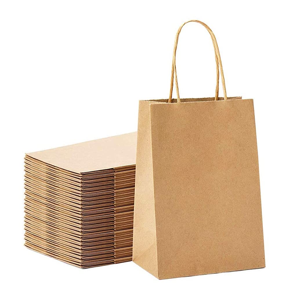 Sac en papier kraft marron avec poignée emballage cadeau fête 50 unités